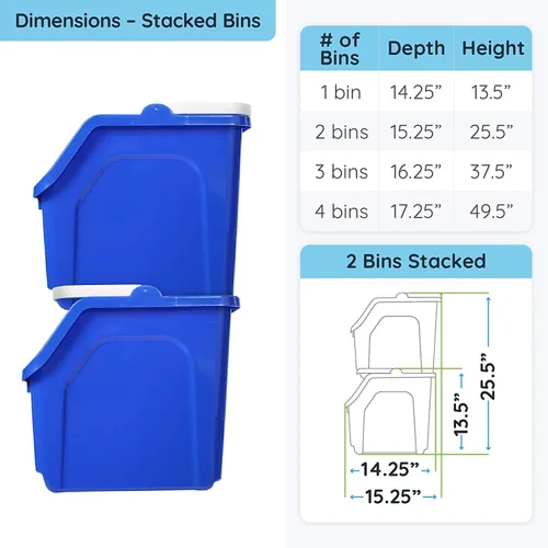 Miniatura 6 de ¡Reglas de reciclaje! Contenedor de papelera de reciclaje apilable de 6 galones en azul, reciclador práctico libre de BPA ecológico con asa, paquete