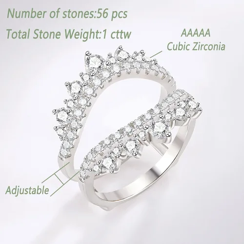 Miniatura 6 de Wuziwen Anillo de boda curvado para mujer, anillo reforzador, protector para anillos de compromiso, plata de ley 925 CZ