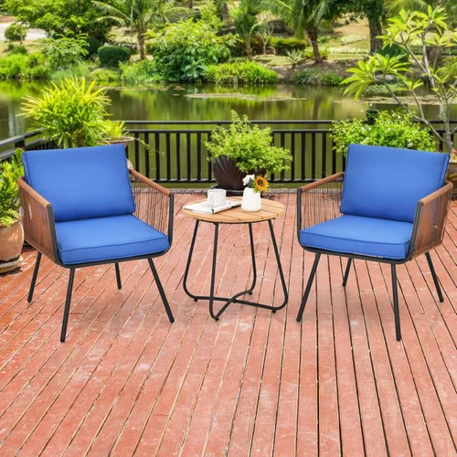 Miniatura 2 de Tangkula Juego de 3 sillas de patio bistró, juego de sillas de conversación al aire libre con mesa auxiliar, juego de muebles modernos con cojines