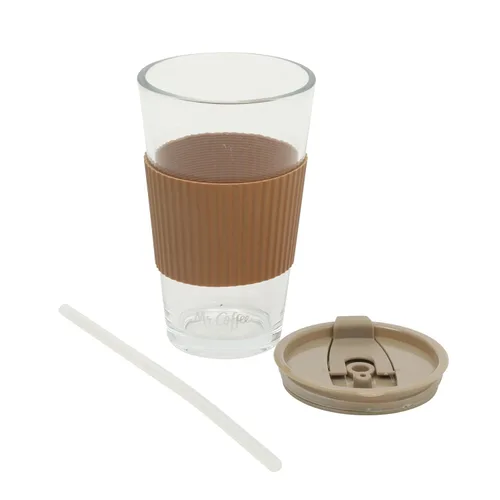 Miniatura 5 de Mr. Coffee Sip Savvy - Paquete de 4 vasos de vidrio marrón latte de 15 onzas con tapas y pajillas, reutilizables para café helado, aptos para Latte