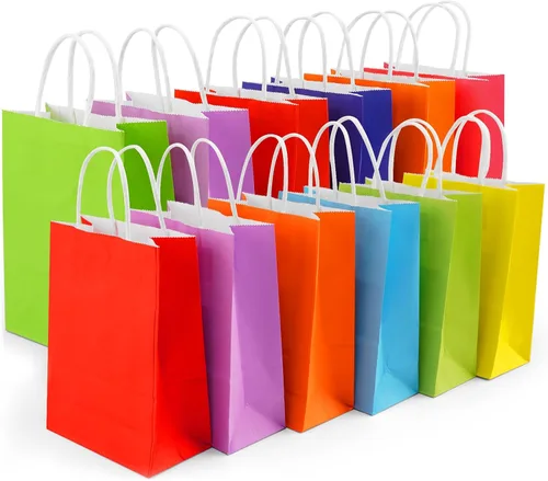 Yasashii Bolsas de Regalo Pequeñas con Asas, 24 Piezas - 8 Colores Bolsas de Papel Kraft para Fiestas, Bolsas de Regalo de Arcoíris para Navidad,