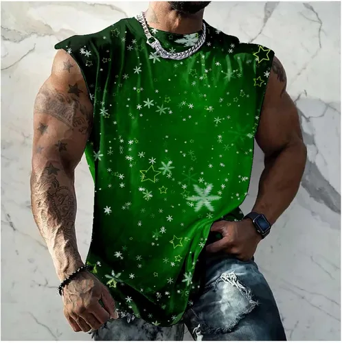 Miniatura 2 de Navidad Hombres Tank Tops Mangas Impresión Cuello Redondo Camiseta Chalecos Camisas Vacaciones Túnica Sueltas Ropa