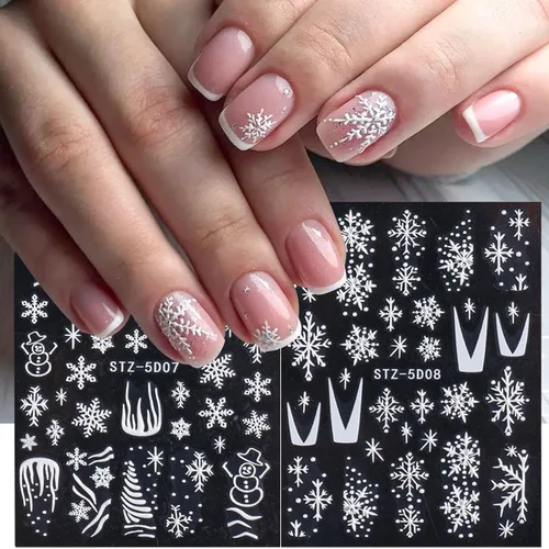 Miniatura 9 de Calcomanías de arte de uñas de Navidad, diseño de copos de nieve dorados, decoración de uñas, Papá Noel, árbol de Navidad, pan de jengibre, hombre