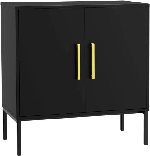 Miniatura 9 de JOZZBY Aparador de buffet con almacenamiento, gabinete de madera moderno con estantes ajustables, gabinetes negros y dorados para sala de estar