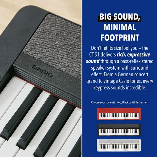 Miniatura 5 de Casio Casiotone CT-S1 – Teclado retro sensible al tacto de 61 teclas Diseño elegante y portátil para principiantes y profesionales Piano de cola
