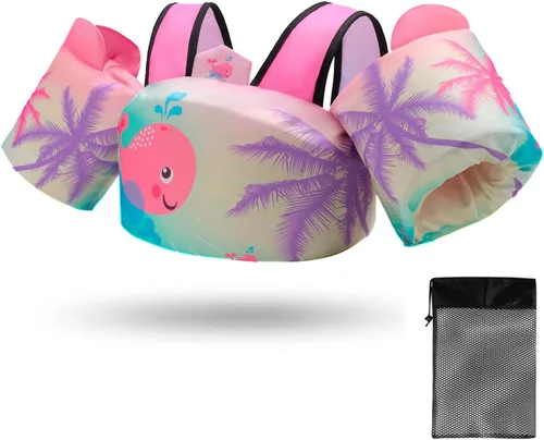 Chaleco de natación para niños para aprender a entrenar la natación, flotadores para niños con arnés de hombro y alas de brazo para niños y niñas de