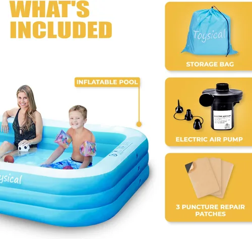 Miniatura 6 de Toysical Piscina inflable para niños y adultos con bomba de 118 x 72 x 22 pulgadas, más duradera que otras piscinas inflables para adultos, incluye