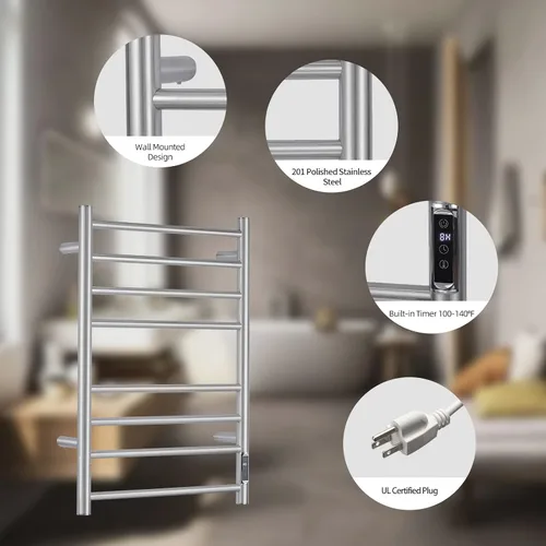 Miniatura 7 de Calentador de toallas con temporizador integrado ETW44-2S para baño, calentador de toallas de baño montado en la pared, calentador de toallas