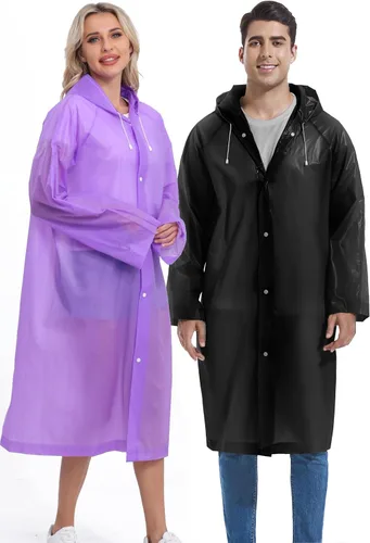 Miniatura 121 de 2 abrigos de lluvia de Borogo para adultos, chaquetas de lluvia reutilizables para hombres y mujeres