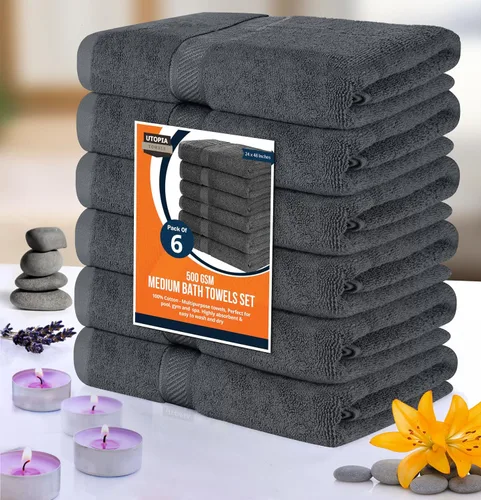 Miniatura 5 de Utopia Towels Juego de 6 toallas de baño medianas de 24 x 48 pulgadas, 100% algodón hilado en anillo de 500 GSM, ligeras y altamente absorbentes