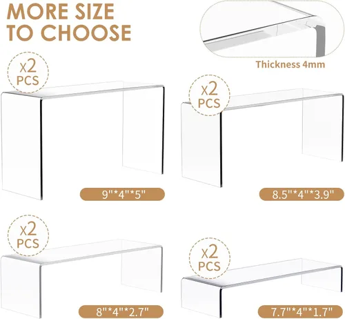 Miniatura 2 de Anglelife 8 Piezas Elevadores de Exhibición Grandes, Estante Rectangular Transparente de Mesa de 4" de Ancho para Mostrar Coleccionables, Soporte