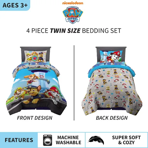 Miniatura 3 de Franco Ropa de Cama para Niños Juego de Edredón y Sábanas Súper Suaves, 4 Piezas Tamaño Individual, Paw Patrol (Los Estampados Pueden Variar)