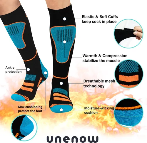 Miniatura 4 de Calcetines de esquí de lana merina, 2 pares, calcetines térmicos hasta la rodilla para snowboard, senderismo, clima frío, nieve, caza
