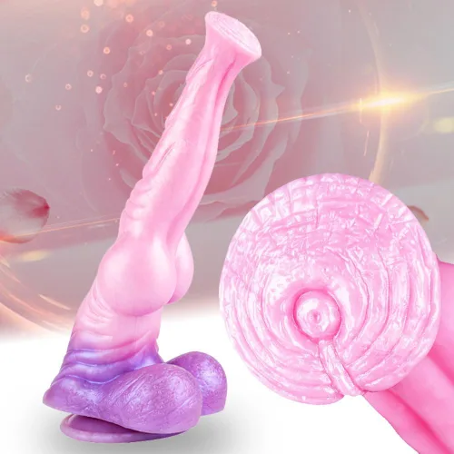 Consolador de caballo con nudo realista, enormes fantasías, rosa, morado, silicona suave, XL, consoladores anales largos de 11.18 pulgadas,