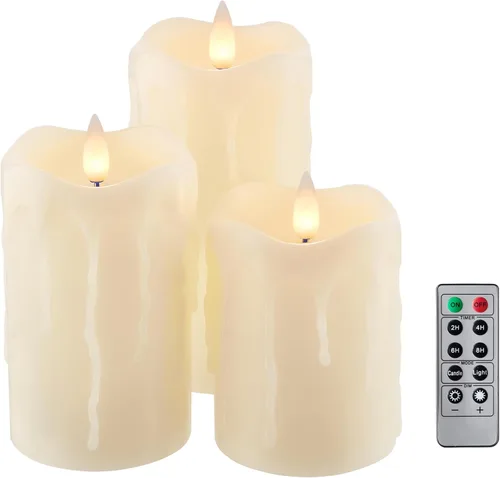 Miniatura 21 de Velas de pilar sin llama parpadeantes con temporizador remoto, velas LED que funcionan con pilas de hasta 400 horas, velas de cera real con llama