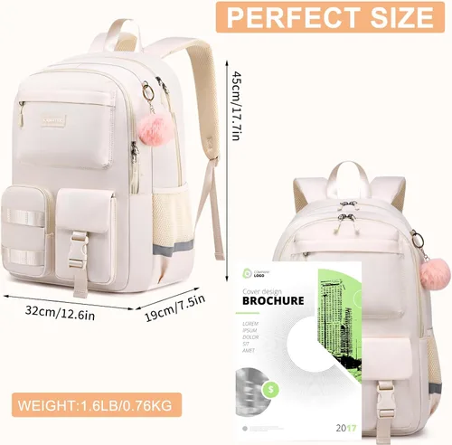 Miniatura 3 de Linda mochila escolar para adolescentes y mujeres estudiantes – Mochila grande para laptop de 15.6 pulgadas – Mochila de viaje para escuela