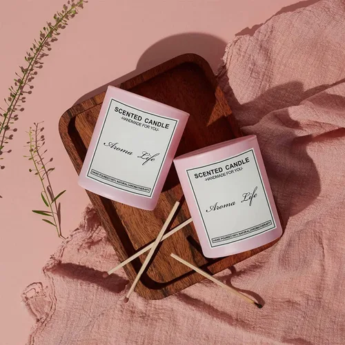Miniatura 4 de Creahaus Paquete de 16 tarros de vela gruesos de 10 onzas con tapas de bambú para hacer velas, recipientes de vela de vidrio vacío rosa a granel