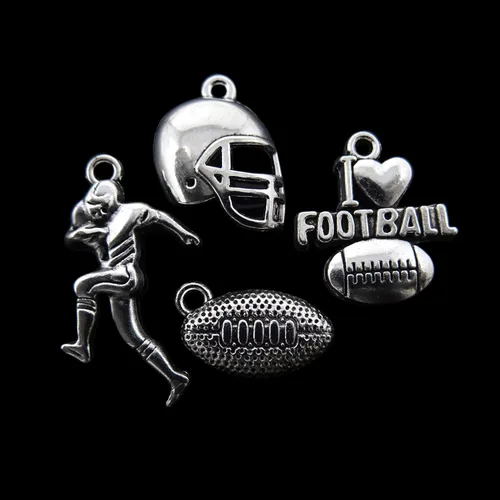 Miniatura 2 de Honbay 80 dijes deportivos de bola de aleación, dije de fútbol, jugador de rugby, colección de dijes para casco, para manualidades, aretes