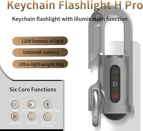 Miniatura 2 de Mini portátil 1200lm Led Super brillante EDC Llavero Linterna H Pro .USB recargable para camping, emergencia, hombres Gadgets Light... (Plata-Blanco)