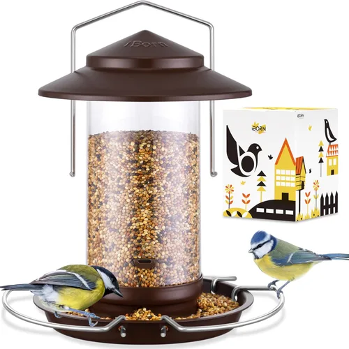 iBorn Comedero de pájaros de metal a prueba de ardillas para pájaros para colgar en exteriores para cardenal exterior, capacidad para semillas de 3