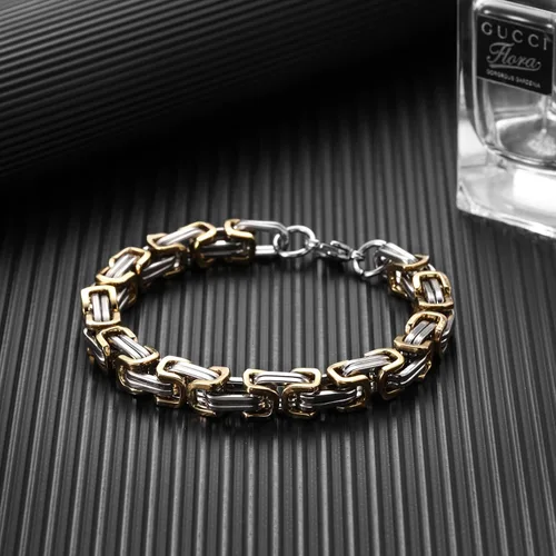 Miniatura 3 de JQWL Flat Byzantine Bracelet 8mm Wide Stainless Steel Punk Cool Link Bracelet Chunky Heavy Chain Fashion Curb Cuban Chain Bracelet for Men Women