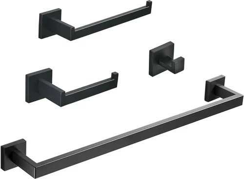 Miniatura 8 de SHUNLI Juego de accesorios de baño de 4 piezas, juego de toallero negro de 15.7 in/toallero de mano, soporte de papel higiénico/gancho de toalla