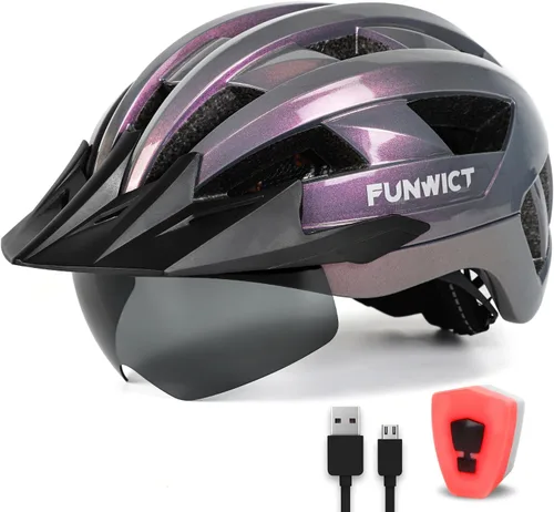 Miniatura 18 de Adult Bike Helmet with Visor and Goggles for Men Women Mountain Road Bicycle Helmet Rechargeable Rear Light Cycling Helmet