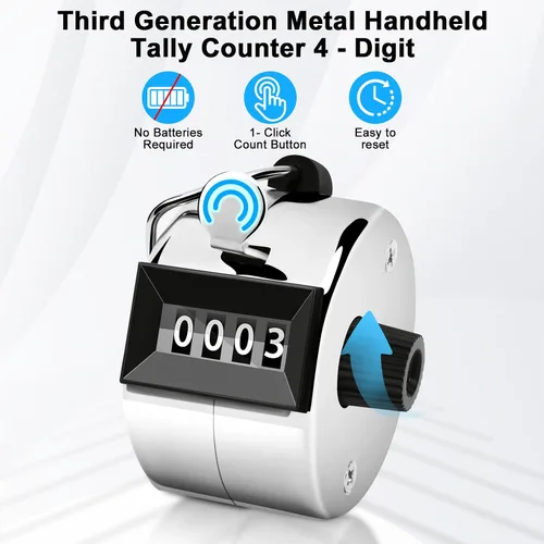 Miniatura 3 de Decymis Paquete de 2 contadores Clicker, Contador manual de Metal, Contador mecánico de 4 dígitos para la palma para contar números, entrenamiento