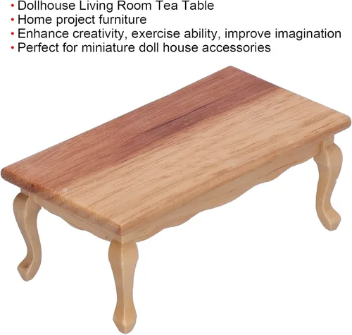 Miniatura 4 de Agatige Mesa de té en miniatura para casa de muñecas, 1:12, mesa de centro de madera para sala de estar, modelo de muebles en miniatura