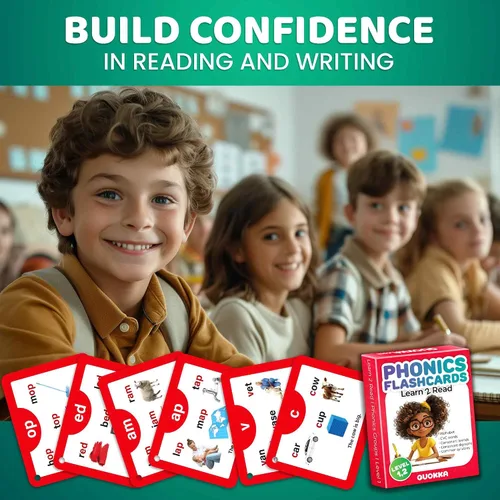 Miniatura 7 de QUOKKA Tarjetas flash CVC del alfabeto inglés, juego de aprender a leer para niños de 3 a 5 y 4 a 8 años, tarjetas fonéticas para niños de 2 a 4