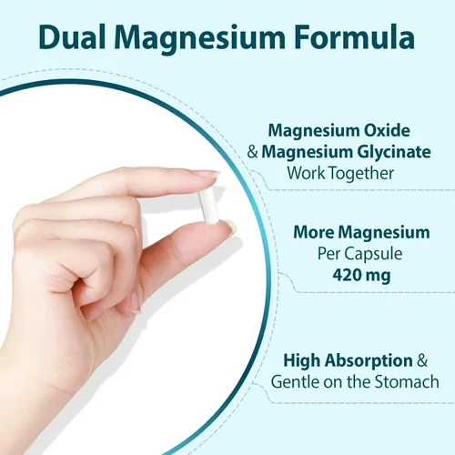 Miniatura 2 de Óxido de magnesio y glicinato extra fuerte 420 mg, suplemento de magnesio de alta absorción con EuBone y manganeso, apoya la salud muscular
