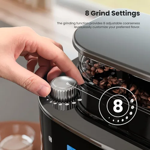Miniatura 4 de Electactic Cafetera de goteo de 10 tazas con molinillo integrado, moler y preparar programable, máquinas de café con pantalla táctil LED