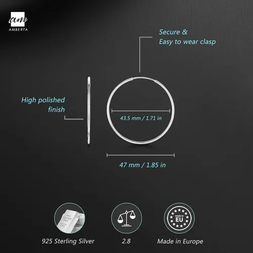 Miniatura 13 de Amberta® Aretes de plata de ley 925 con círculos finos y sin fin. Tamaño del diámetro: 20 30 40 60 2.953 in