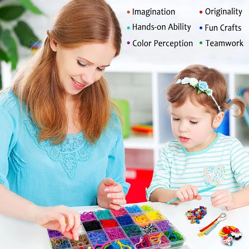 Kit de repuesto de bandas de goma INSCRAFT: más de 11000 bandas de goma, 28 colores con contenedor, 600 clips, 200 cuentas, 52 cuentas ABC, kit de