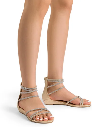 Miniatura 4 de DREAM PAIRS - Sandalias de plataforma baja para mujer, con correa al tobillo y diamantes de imitación