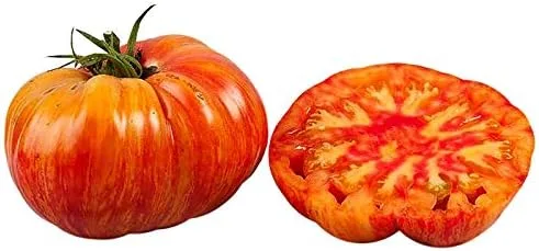 Más de 30 semillas gigantes de tomate Mr. Stripey de 1-2 libras, sin OMG, bajas en ácido, indeterminadas, polinizadas abiertas, sabor rico, de