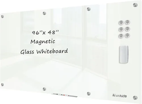 Miniatura 18 de J&J worldwide Pizarra blanca de vidrio magnético negro de 35 x 23 pulgadas, sin marco, de vidrio templado, borrado en seco, para montaje en pared