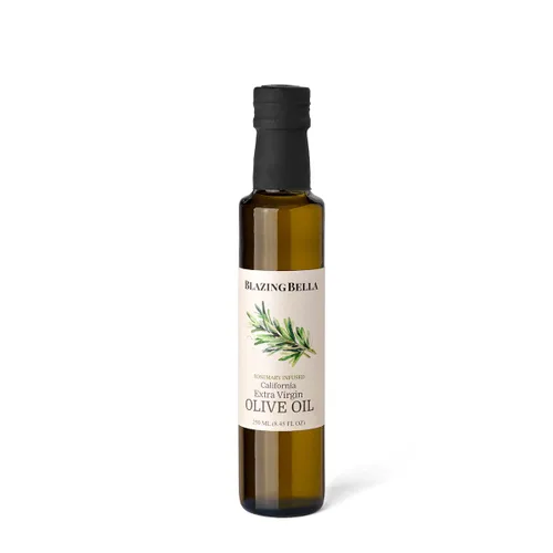 Blazing Bella Aceite de oliva virgen extra con infusión de romero de California, AOVE prémium suave y equilibrado para cocinar, asar, papas, pollo y