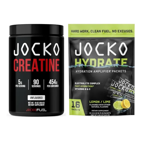 Jocko Fuel Hidratar electrolito limón lima (16 paquetes) + creatina monohidrato polvo 90 porciones