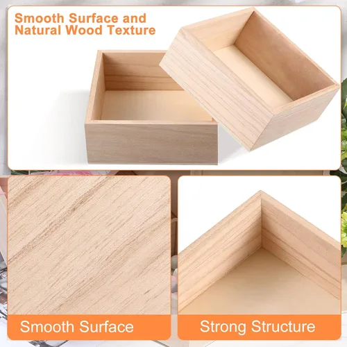 Miniatura 3 de Yookeer Paquete de 10 cajas de madera sin terminar, caja cuadrada de madera rústica de 6 x 6 pulgadas, organizador de almacenamiento