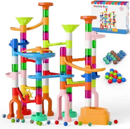 Miniatura 7 de Ifollower Kit de carrera de mármol, 110 piezas de juego de laberinto de mármol, juguetes de construcción para niños, juego de carreras de pista