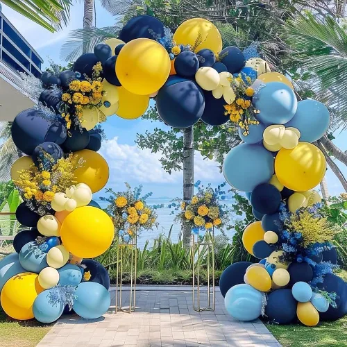Miniatura 15 de Guirnalda de globos azul empolvado y blancos, kit de arco de globos Bobo de perlas azul claro con doble relleno para cumpleaños, baby shower, boda