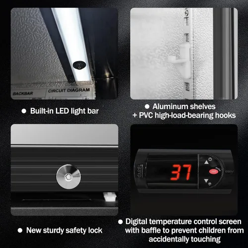Miniatura 5 de Enfriador de barra trasera con 2 puertas de vidrio, refrigerador comercial de bebidas bajo mostrador, 7.4 pies cúbicos, ETL, refrigeradores