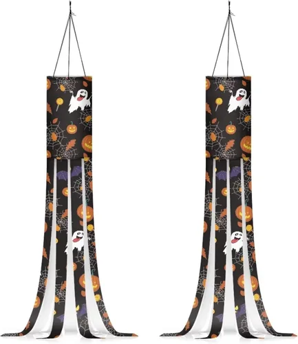 Miniatura 27 de Mumeson 2 piezas de calcetines de viento de otoño de arce de otoño, decoración al aire libre con bandera de cola, decoración colgante para pared