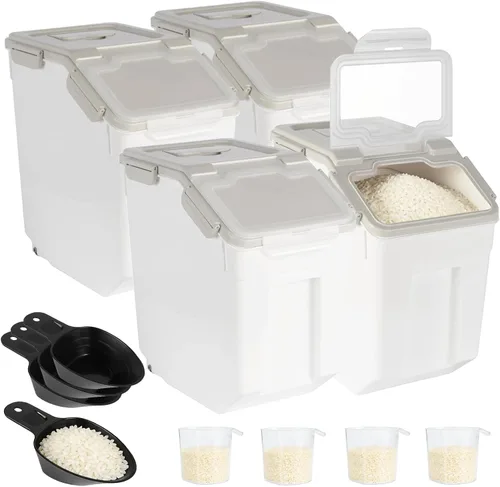 Miniatura 11 de Contenedor de arroz de 25 libras de harina a granel para almacenamiento de azúcar, contenedor de plástico para cereales secos con cuchara y taza
