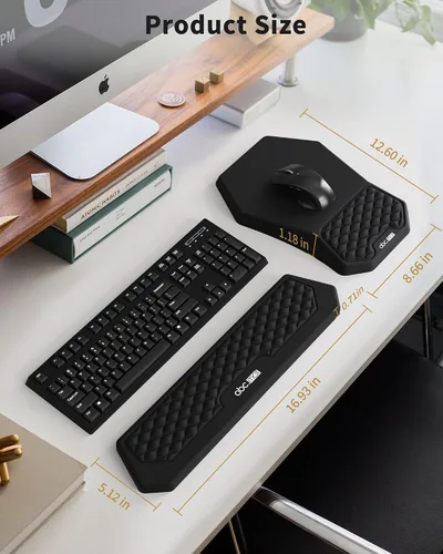 Miniatura 6 de Juego de alfombrilla ergonómica para mouse y reposamuñecas para teclado, diseño de masaje para aliviar el dolor del túnel carpiano, espuma Negro