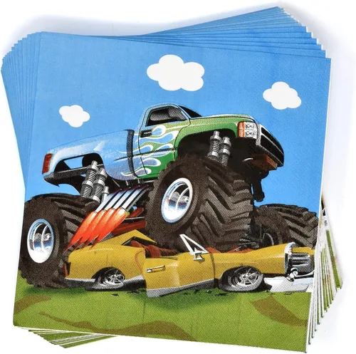 Miniatura 5 de Gift Boutique Juego de 122 piezas de suministros para fiesta de cumpleaños de Monster Truck Juego de platos de papel, vasos, servilletas para niños