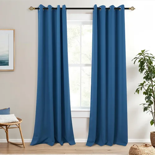 Miniatura 43 de Mrs.Naturall Cortinas Azul Real para Dormitorio, Cortinas Opacas Cortas Medianas Azul Cobalto para Cocina Decoración de Habitación de Adolescentes