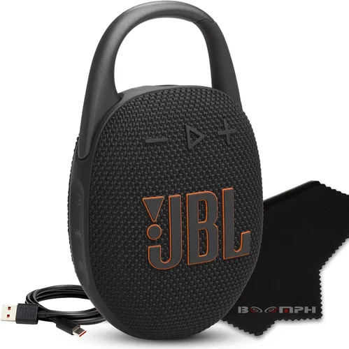 JBL Altavoz Bluetooth portátil Clip 5, IP67 impermeable y a prueba de polvo, batería de larga duración, color negro, solución integral de tela de