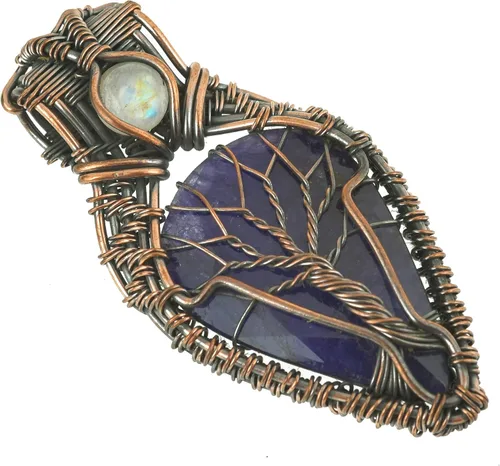 Miniatura 8 de Impresionante collar con colgante de árbol de la vida de cobre con piedras preciosas hechas a mano y cadena de 20 pulgadas, perfecto